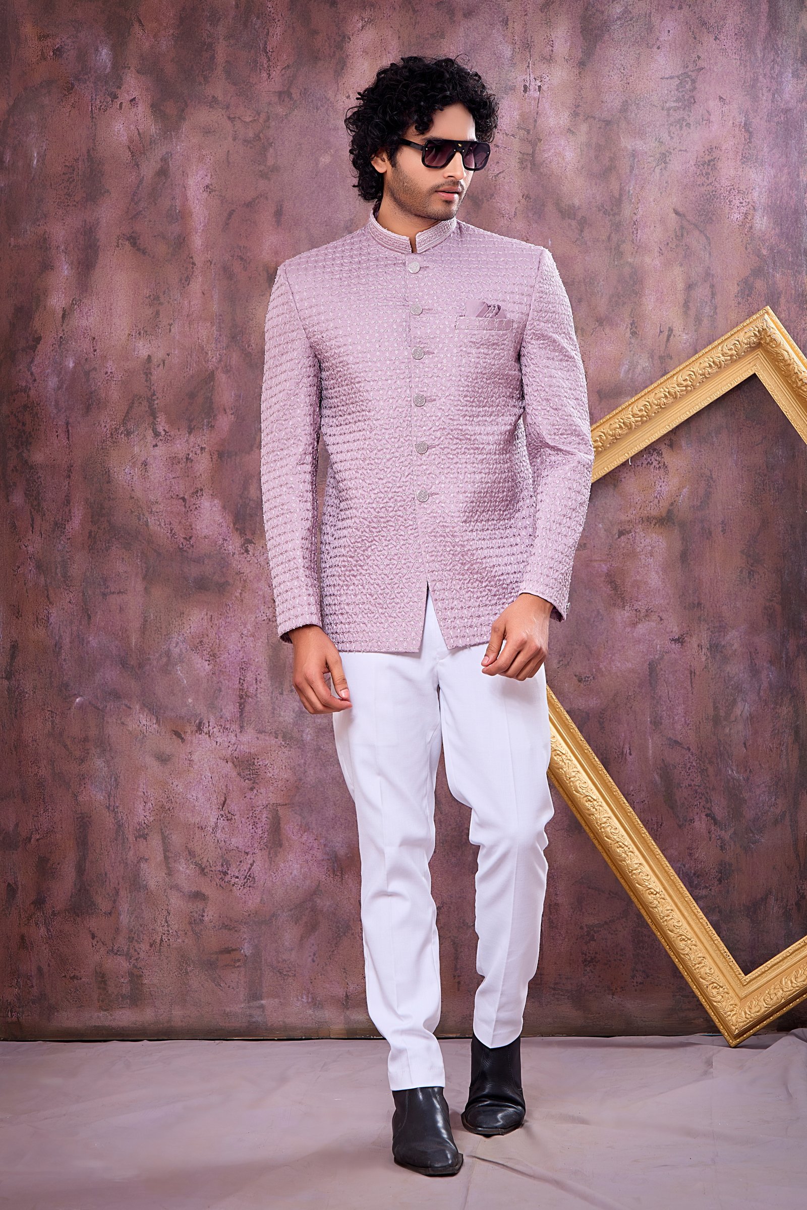 Lavender Haze Textured Jodhpuri Bandhgala Set