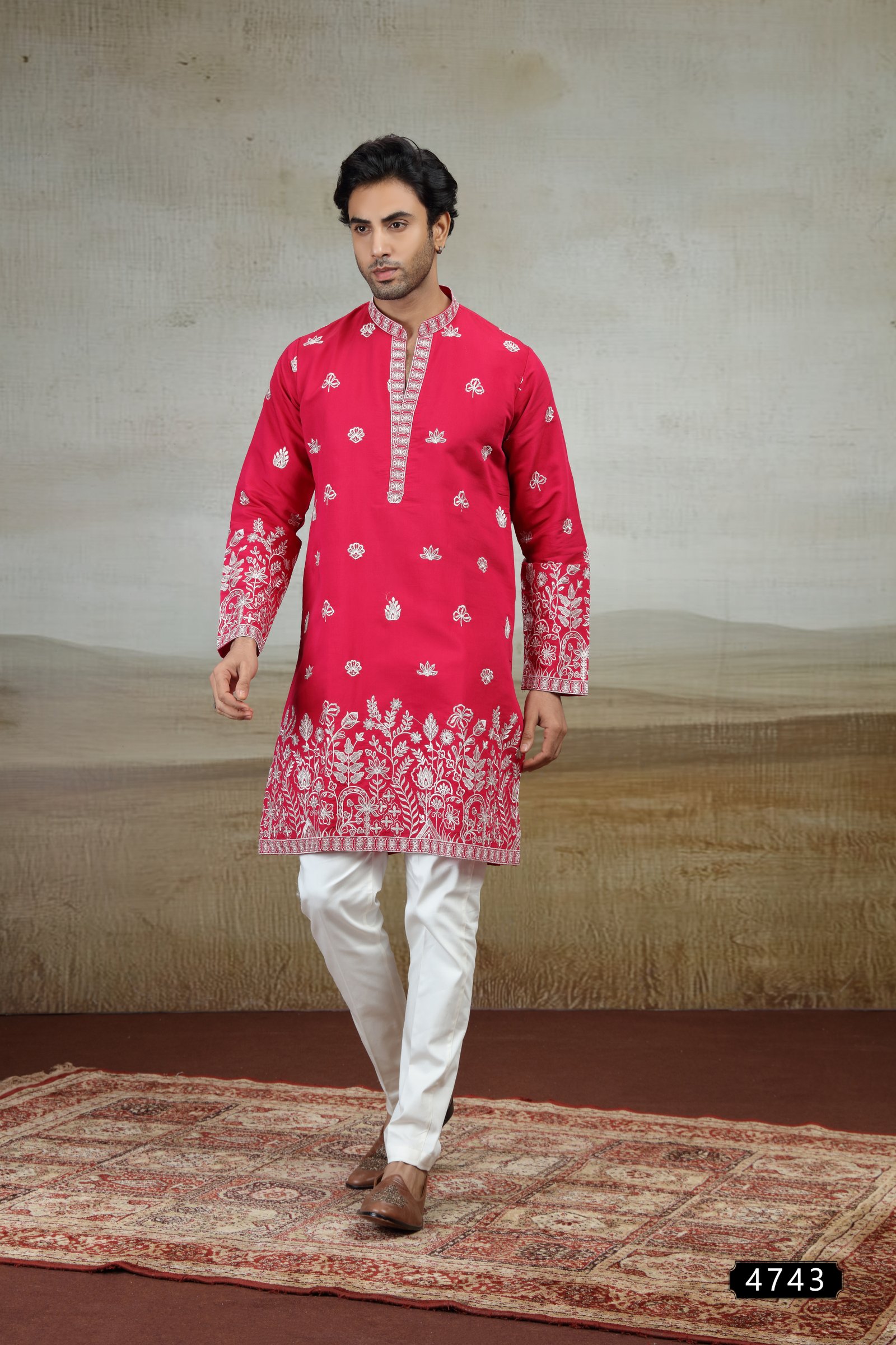 Dark Pink Embroidered Cotton Silk Kurta Set