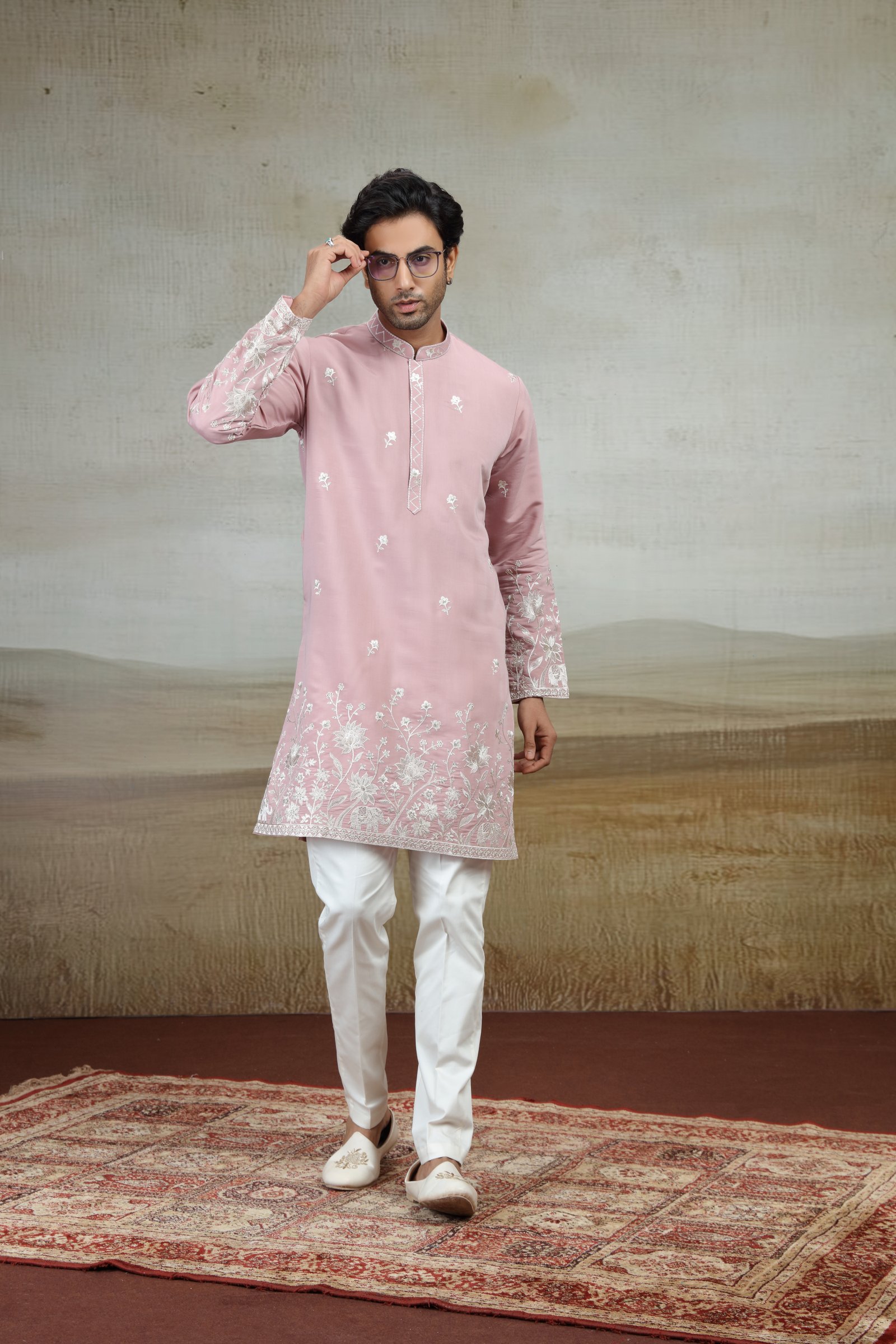 Blush Pink Floral Embroidered Designer Kurta Set
