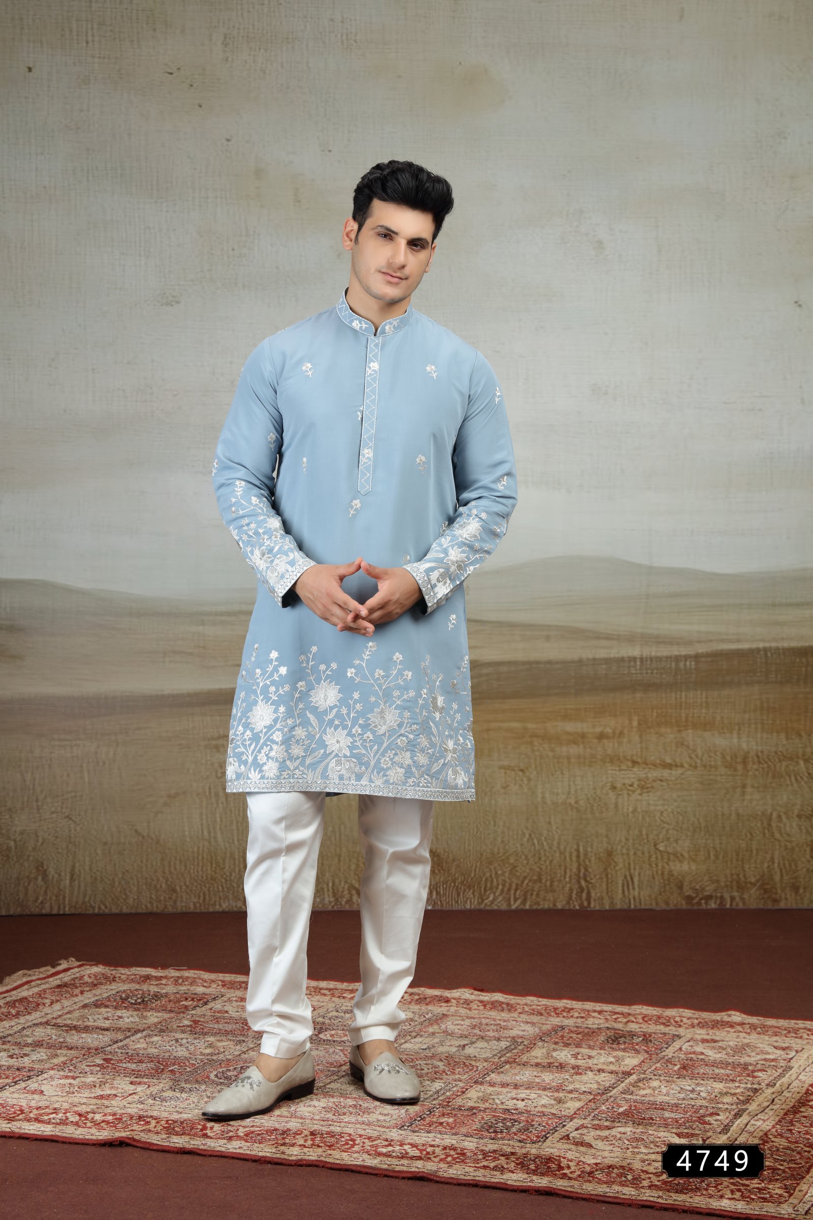 Sky Blue Floral Embroidered Designer Kurta Set